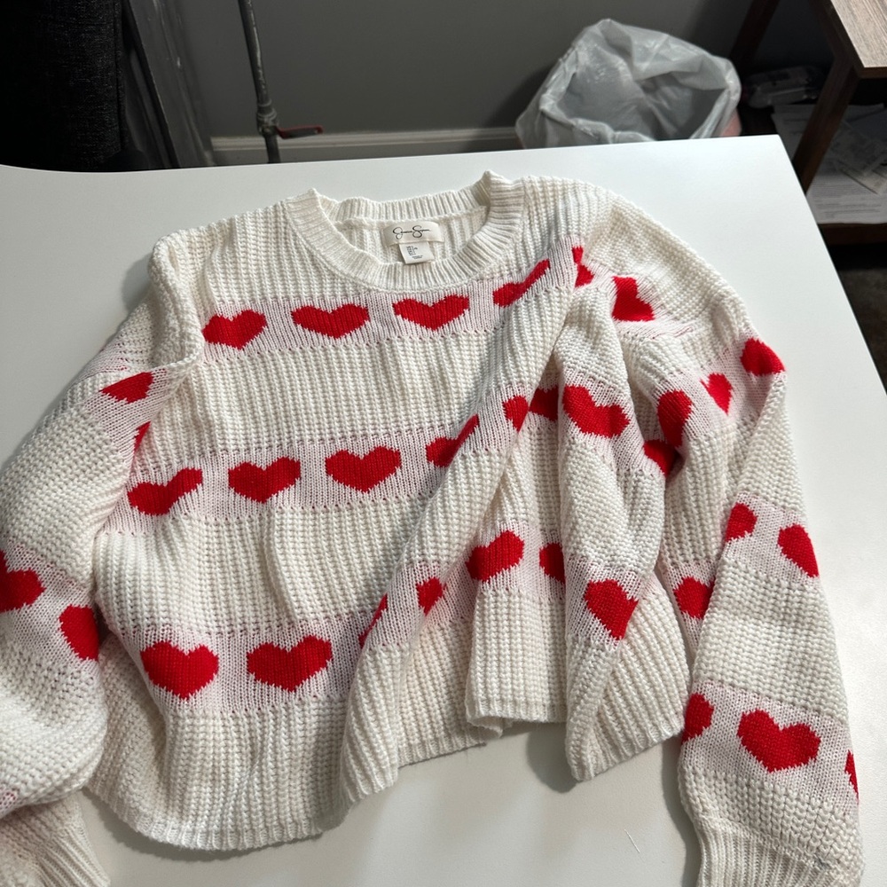 Jessica Simpson White Sweater with Red Hearts